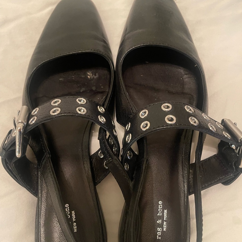 Rag & Bone Black Leather Flats with Silver Accents